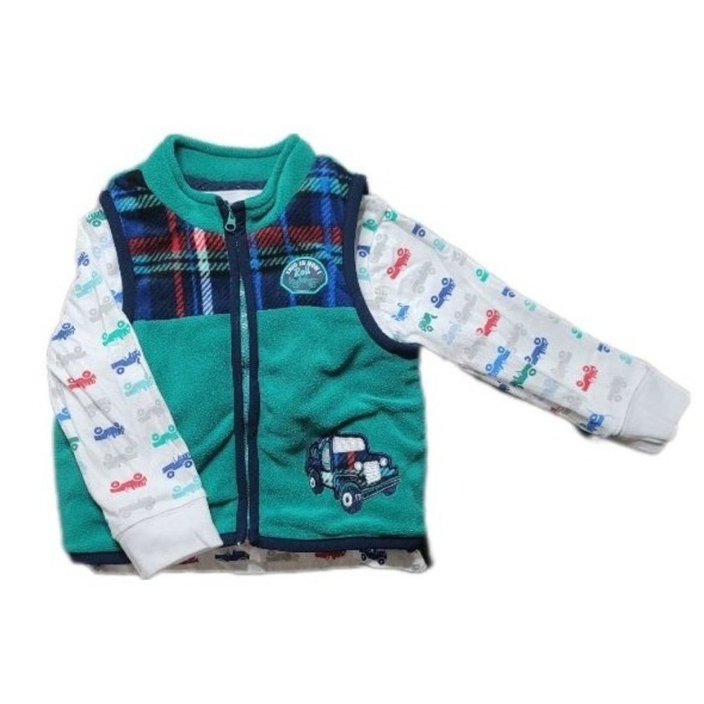 Toughskins, Two piece set, Green, Plaid, Vest & Long Sleeve Shirt, 2T, Truck